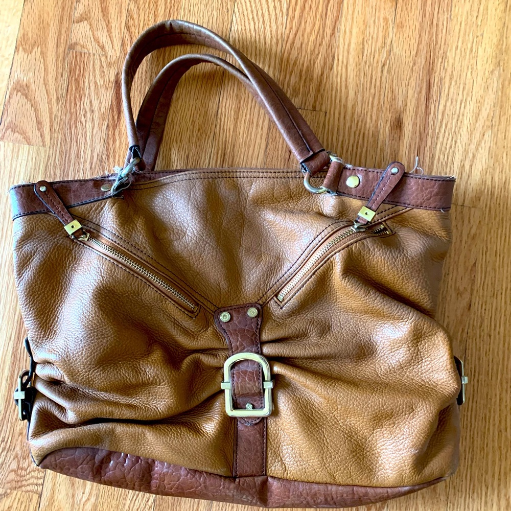 Etienne Aigner Cognac/Tan Leather Buckle Tote - Picture 1 of 3